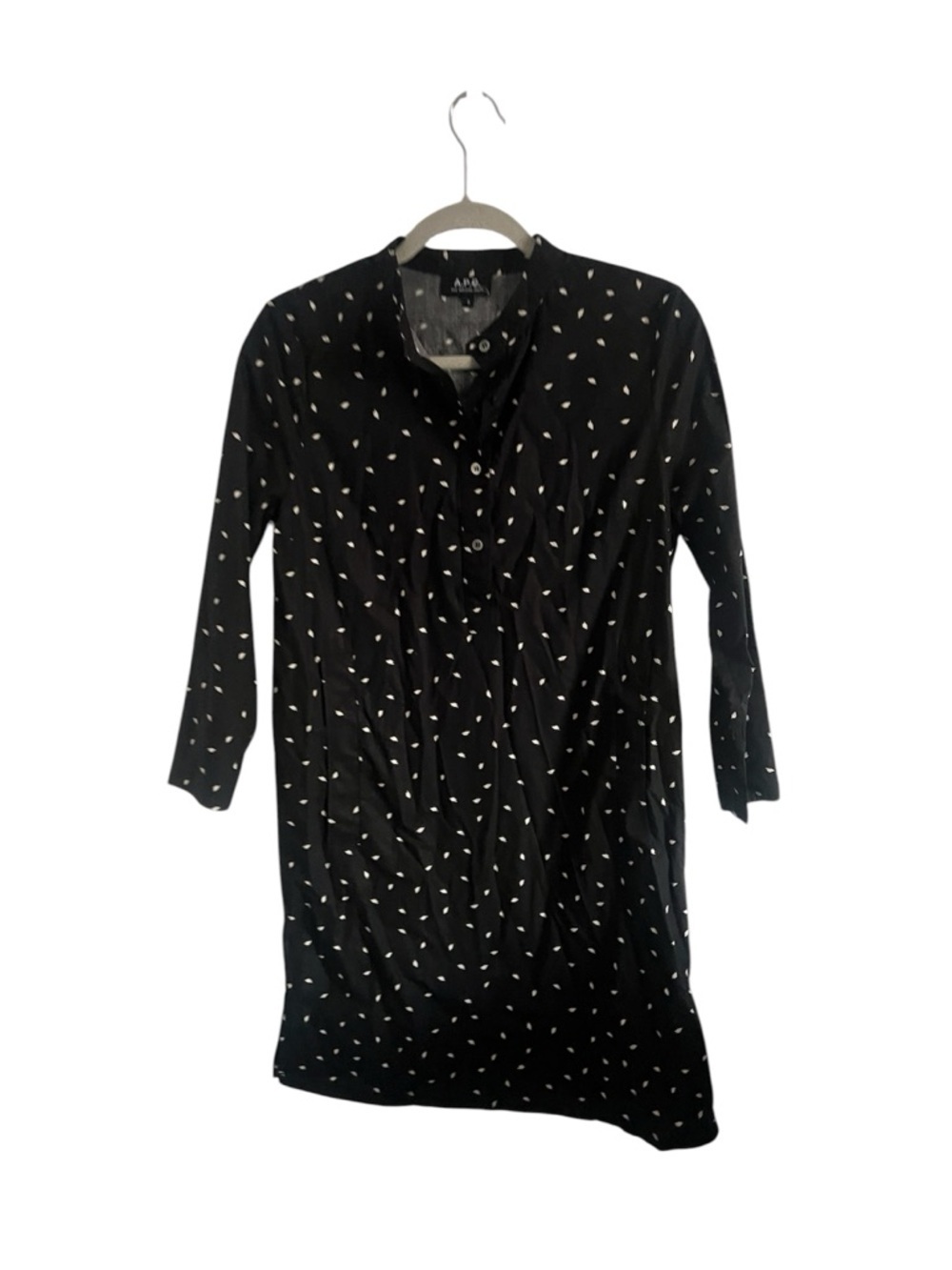 A.P.C. Black Long-Sleeve Dot Shirt Dress